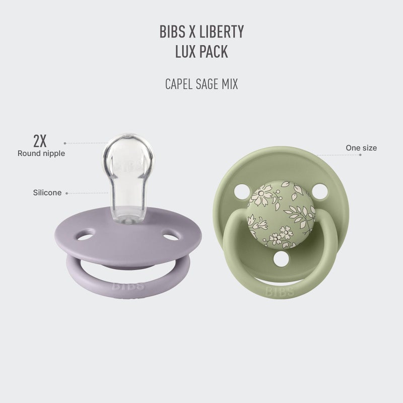 BIBS لهاية BIBS De Lux Liberty 2-Pack، مصاصة خالية من BPA، حلمة دائرية. سيليكون، مصنوعة في الدنمارك، مقاس واحد (0-36 شهر)، كابل ساج - Image 2