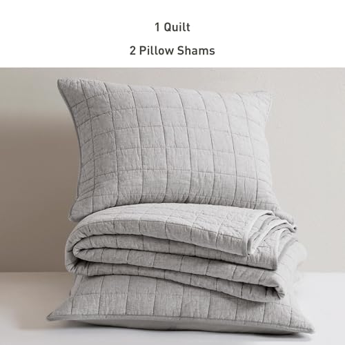 Hyde Lane Linen Quilt Set Queen Size - Breathable Box Stitched European Flax Bedding Set for Bedspread and Coverlet, with 2 Pillow Shams, 90"x96", Grey - Image 5