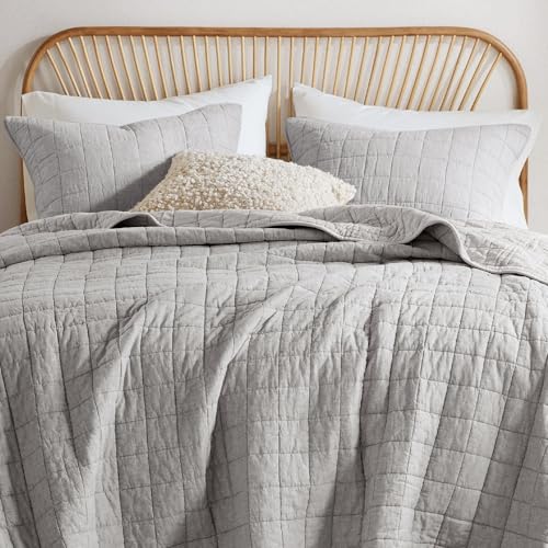 Hyde Lane Linen Quilt Set Queen Size - Breathable Box Stitched European Flax Bedding Set for Bedspread and Coverlet, with 2 Pillow Shams, 90"x96", Grey - Image 2