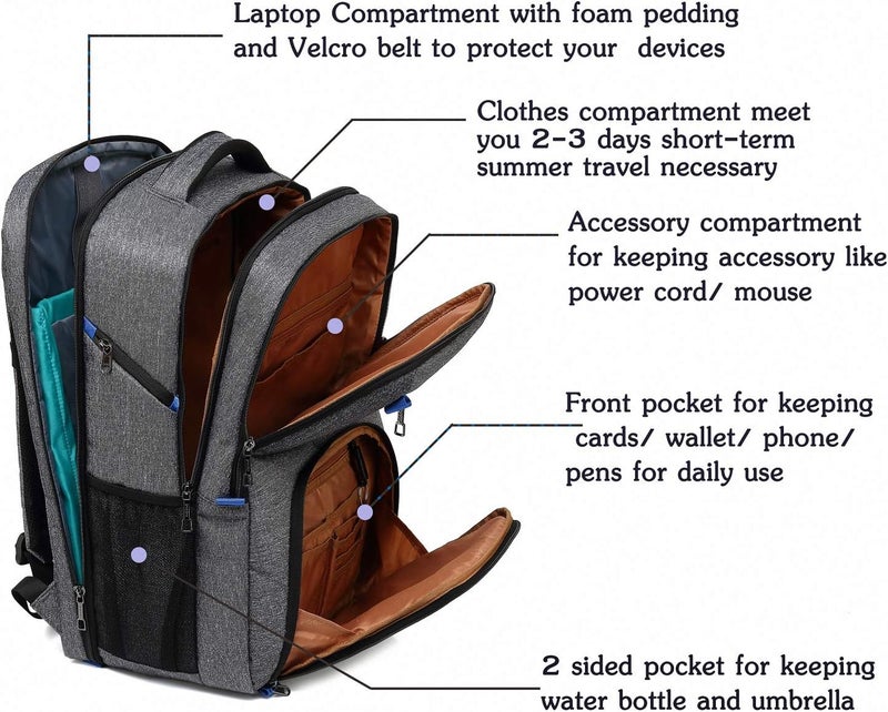 POSO 17.3 inch Travel Laptop Backpack Large Capacity College School Bookbags with USB Charging Port Business Computer Bag for Men and Women (Grey) - Image 2