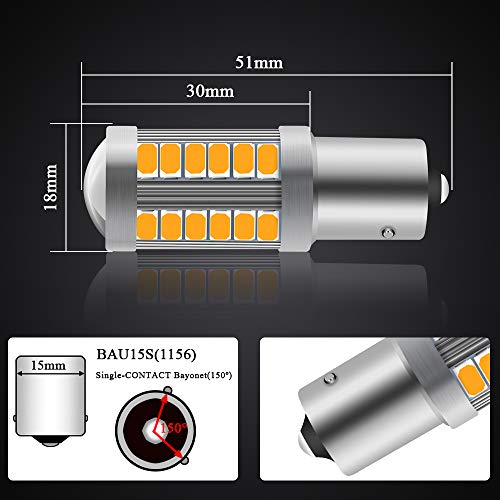 Sidaqi 2pcs Amber 1156 BAU15S PY21W LED Bulbs 900LM Super Bright Front and Rear Turn Signal Lights for Car Trailer Truck 5630 33SMD 12-30V 3.6W - Image 2