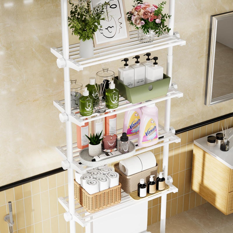 Bonpally Over The Toilet Storage Shelf, 4-Tier Adjustable Bathroom Organizer, No Drill Tension Mounted Shelves Metal, Space-Saving Bathroom Cabinet Rack Above Toilet for Small Bathroom Rooms, White - Image 2