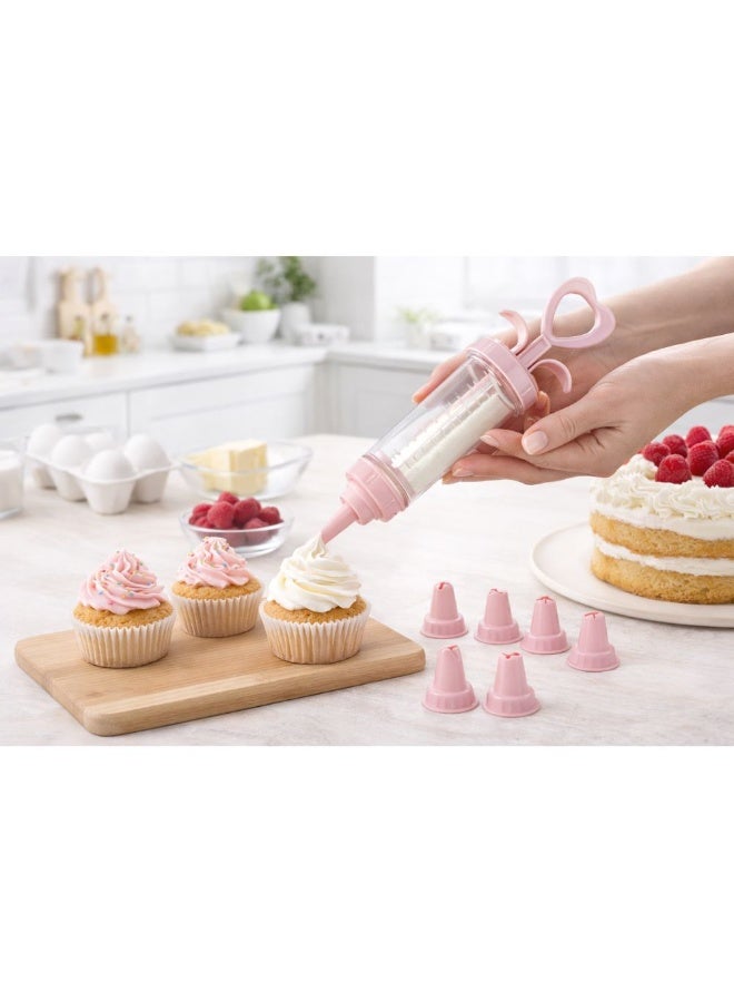 Titiz Plastik مضخة كريمة لتزيين الحلويات، مزودة بفوهات متعددة، مجموعة حقن بلاستيكية لتزيين الكيك، ألوان متنوعة، 14.0 × 23.0 × 4.5 سم، لون وردي - Image 2