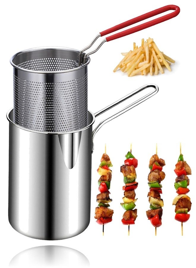FAUOSWUK Fryer Pot,Fryer With Strainer Basket Mini Stainless Steel Fryer Easy Cleaning For Home Small Oil Fryer For Frying And Cooking In The Kitchen - Image 1
