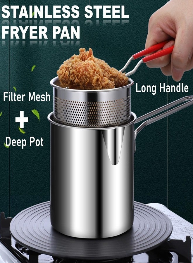 FAUOSWUK Fryer Pot,Fryer With Strainer Basket Mini Stainless Steel Fryer Easy Cleaning For Home Small Oil Fryer For Frying And Cooking In The Kitchen - Image 2