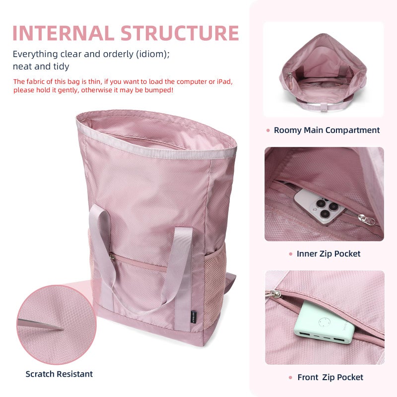GOLF QUALITY Foldable Convertible Tote Backpack Lightweight Versatile Nylon Daypack for Women Work Leisure Travel,Berry Pink - Image 3