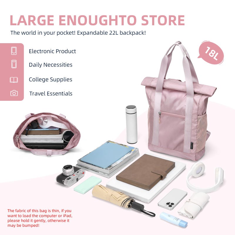 GOLF QUALITY Foldable Convertible Tote Backpack Lightweight Versatile Nylon Daypack for Women Work Leisure Travel,Berry Pink - Image 4