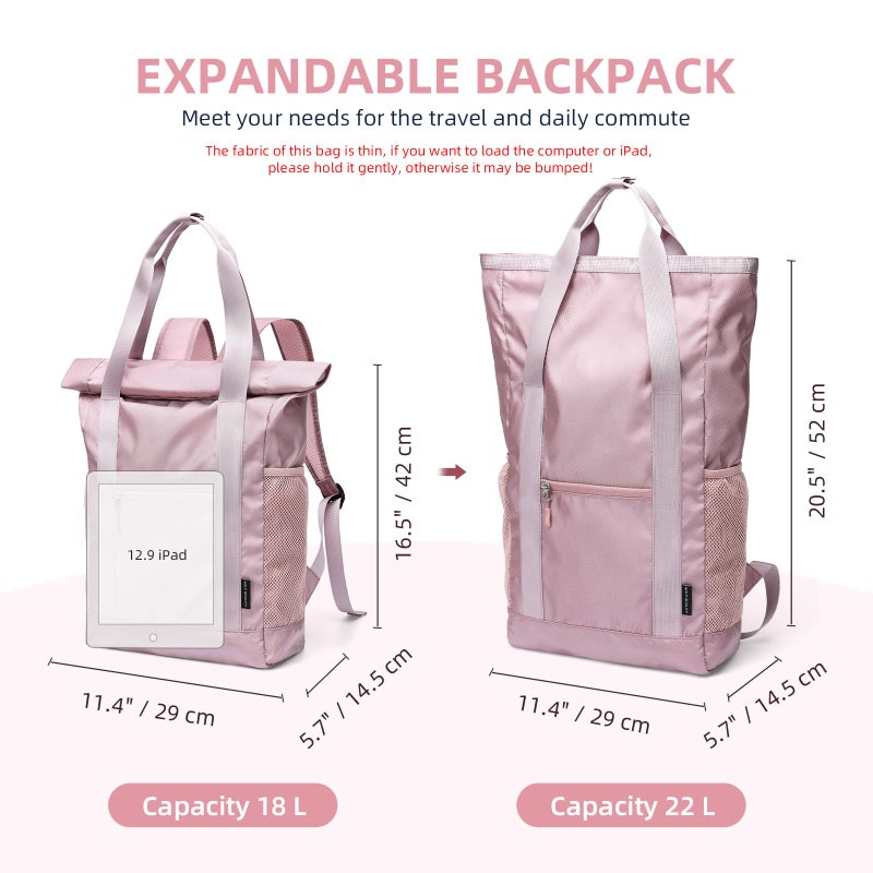 GOLF QUALITY Foldable Convertible Tote Backpack Lightweight Versatile Nylon Daypack for Women Work Leisure Travel,Berry Pink - Image 2