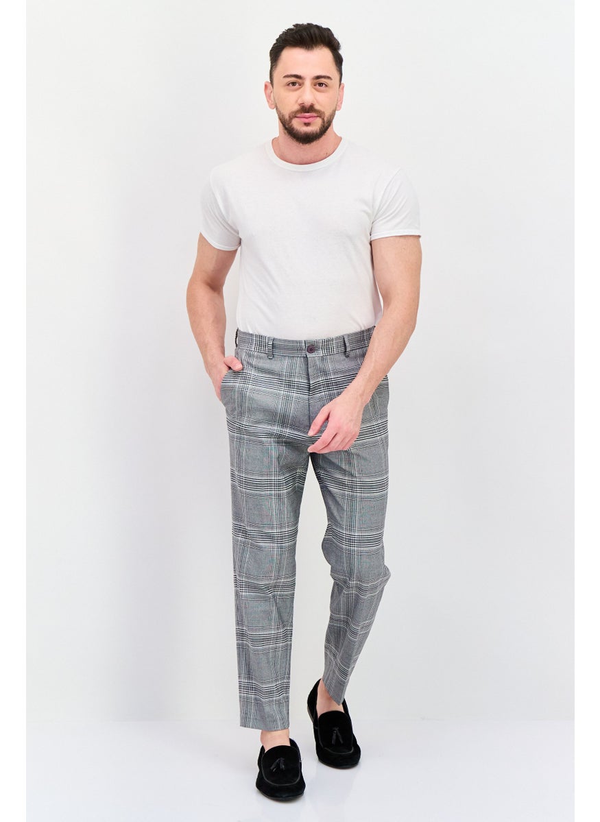 RIVER ISLAND Men Tapered Fit Plaid Dress Pants, Grey Combo  - Image 4