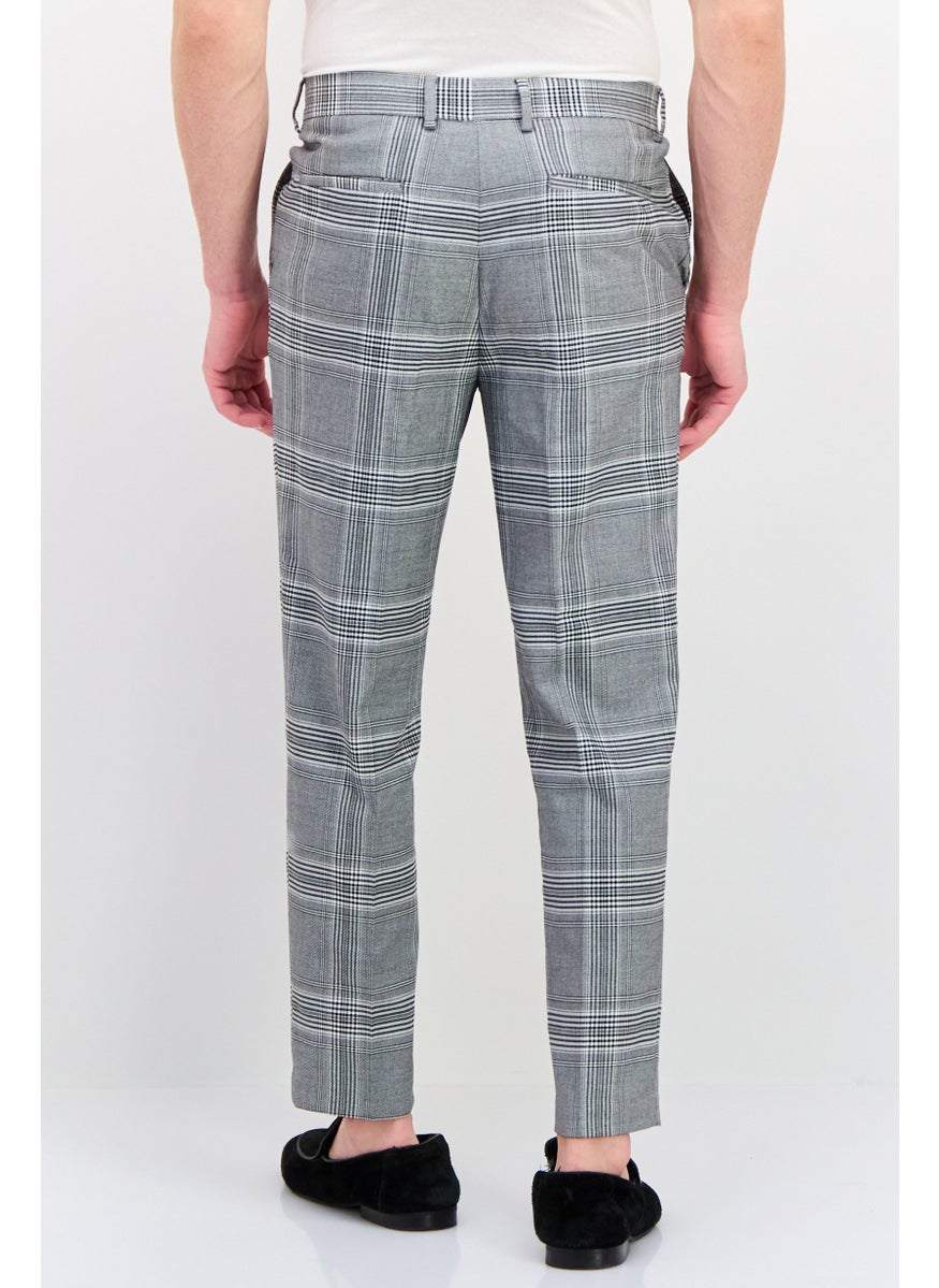 RIVER ISLAND Men Tapered Fit Plaid Dress Pants, Grey Combo  - Image 3