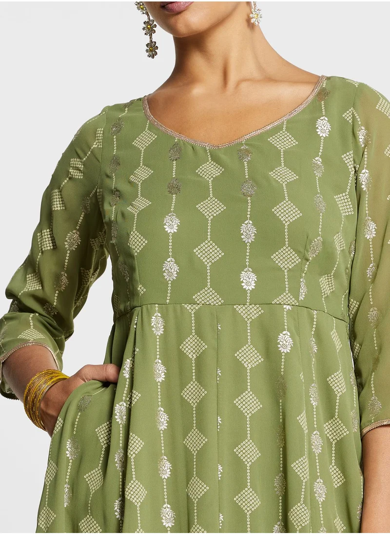 indya Bandhani Print Anarkali Kurti