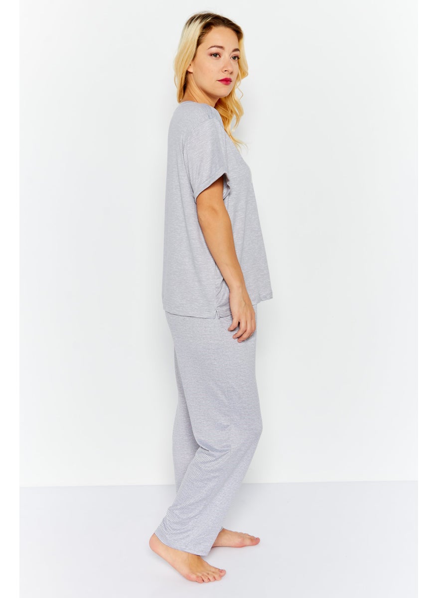 Rae Dunn - Women 2 Piece Set Printed Pajama, Grey - Image 1