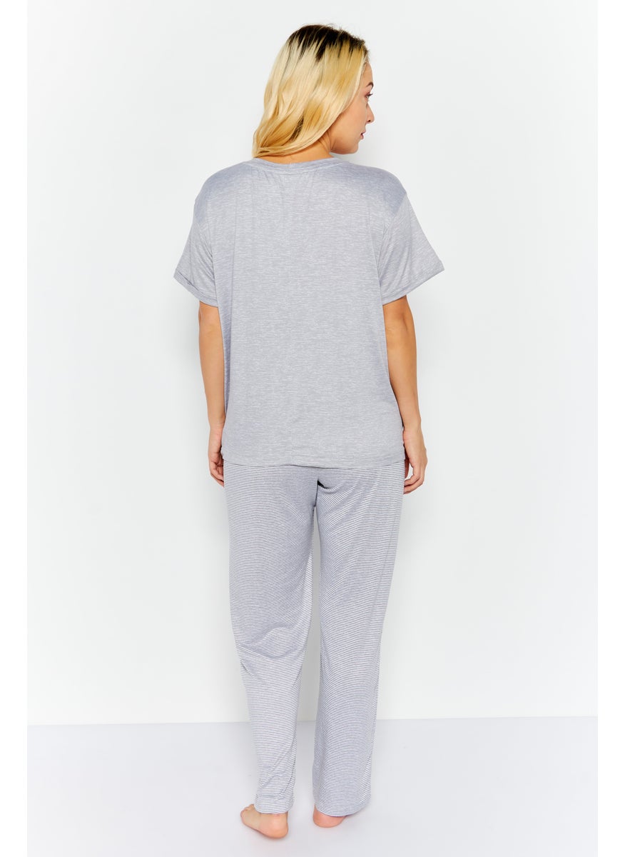 Rae Dunn - Women 2 Piece Set Printed Pajama, Grey - Image 1
