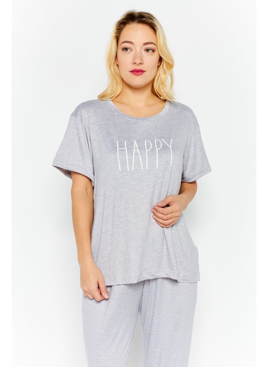 Rae Dunn - Women 2 Piece Set Printed Pajama, Grey - Image 1