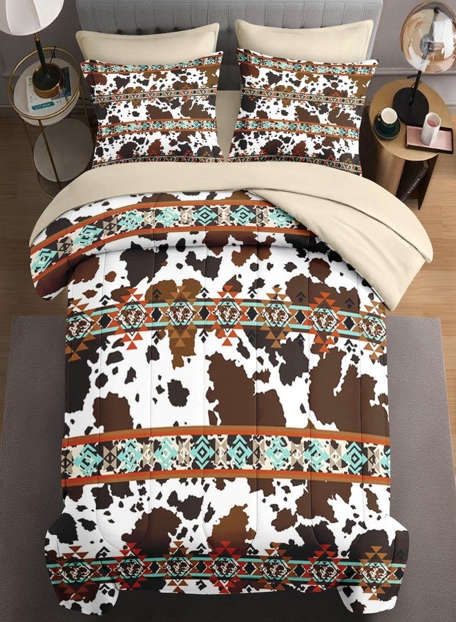 WeCozy 7 Pcs Full Size Comforter Set with 2 Pillowcases & 2 Shams, Cow Brown Cowhide Bedding for Kids and Adults, Vintage Retro Animal Bed in a Bag with Flat Fitted Sheet - Image 1