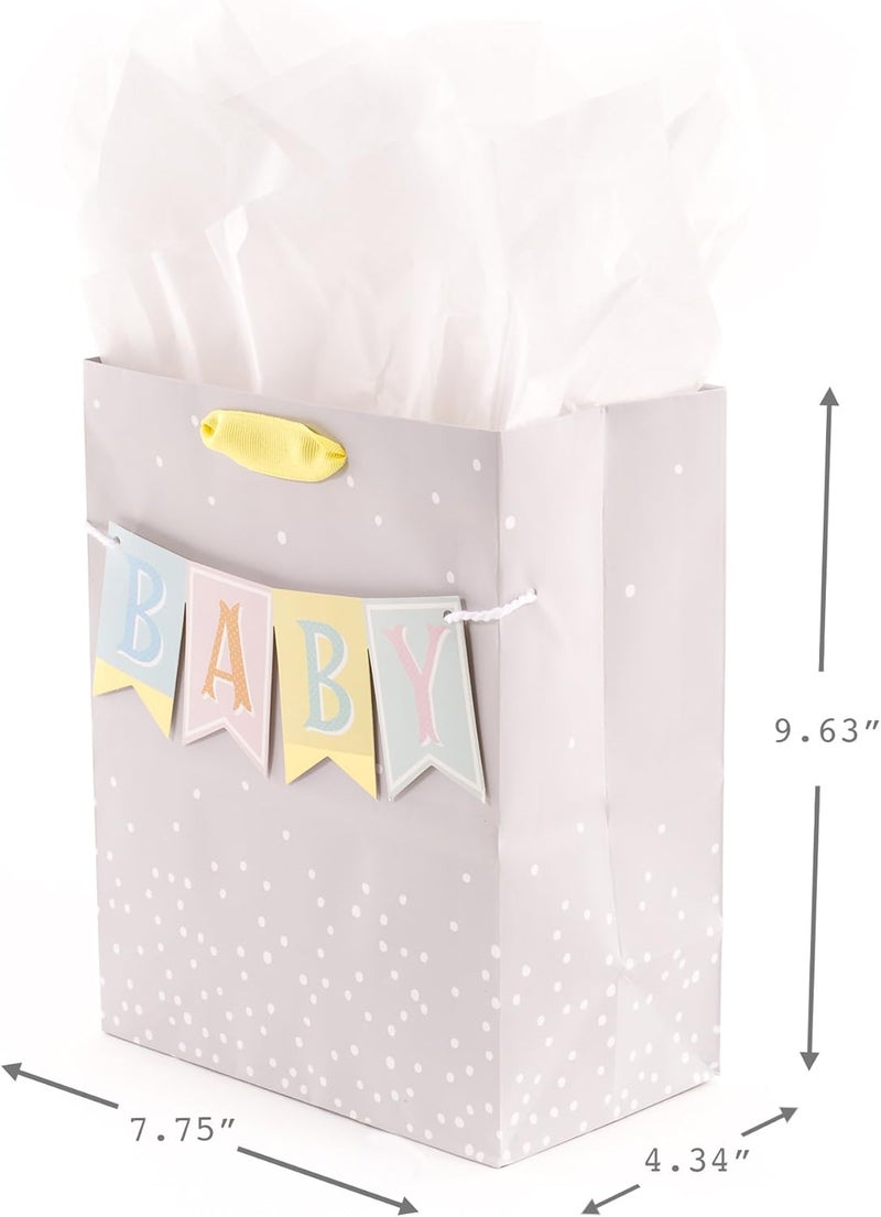 Hallmark 9 Medium Baby Gift Bag with Tissue Paper  Baby Banner in Grey Pink and Blue for Baby Showers New Parents and More - Image 3