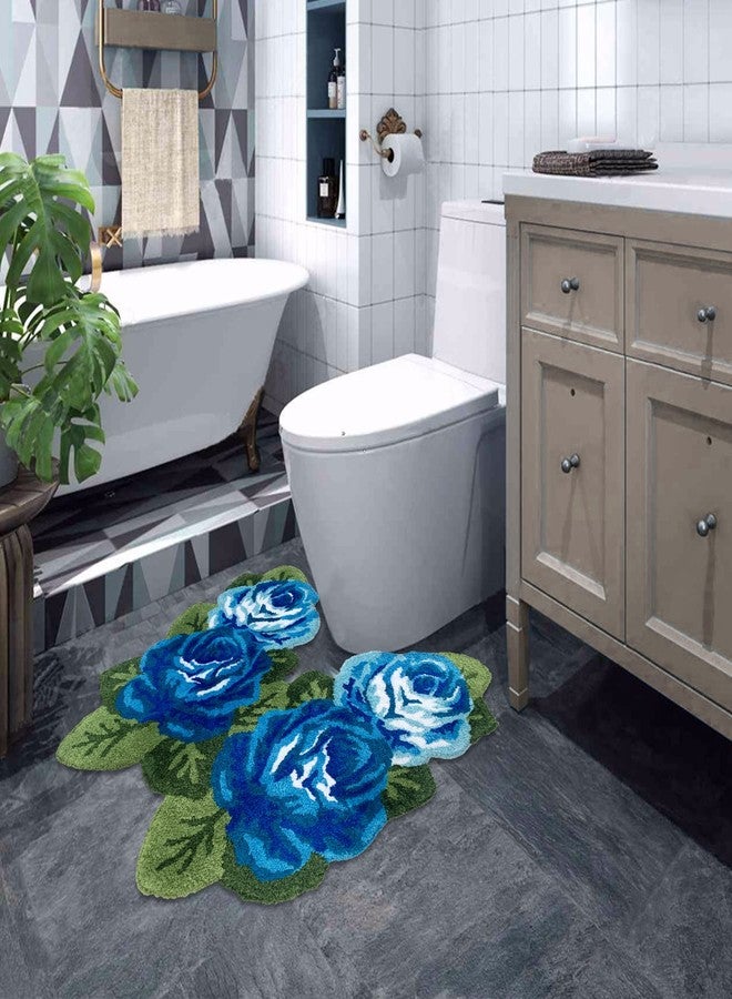 ABREEZE Rose Toilet Rug, Shaggy U-Shaped Bathroom Rugs, Soft Comfortable Contour Mat for Bathroom Floor, 31 X 29, Non-Slip Bath Carpet, Maximum Absorbent, Dry Quickly, Machine-Washable, Blue - Image 3