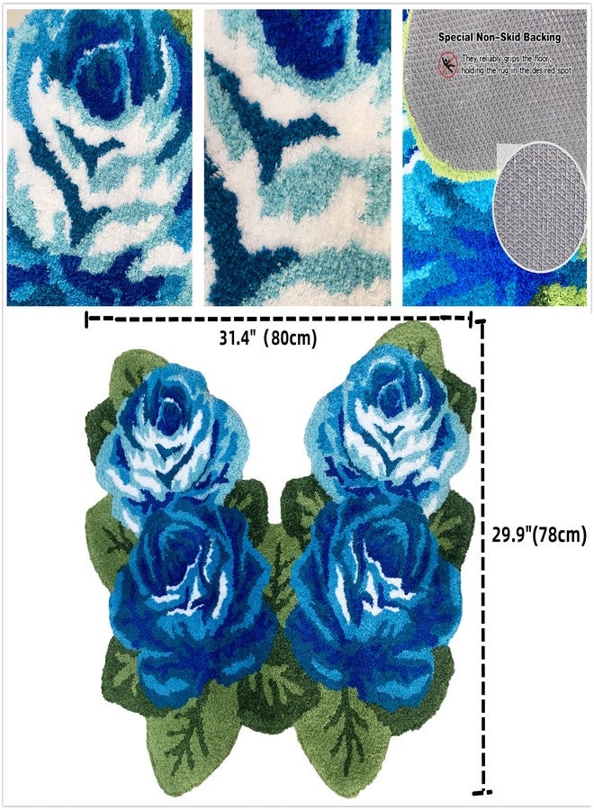 ABREEZE Rose Toilet Rug, Shaggy U-Shaped Bathroom Rugs, Soft Comfortable Contour Mat for Bathroom Floor, 31 X 29, Non-Slip Bath Carpet, Maximum Absorbent, Dry Quickly, Machine-Washable, Blue - Image 4