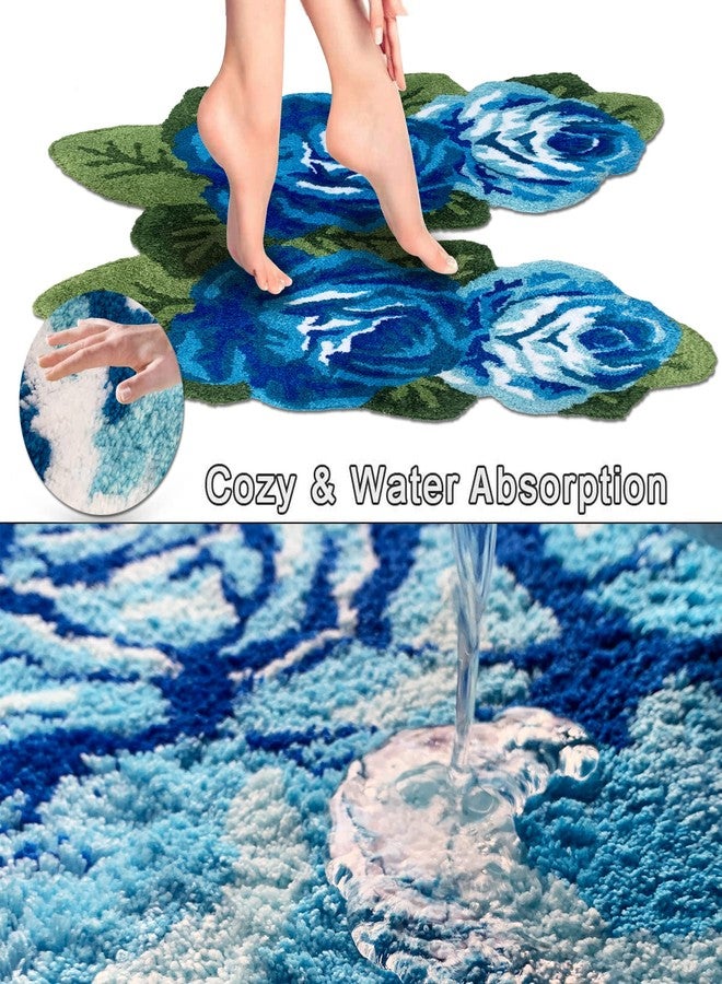 ABREEZE Rose Toilet Rug, Shaggy U-Shaped Bathroom Rugs, Soft Comfortable Contour Mat for Bathroom Floor, 31 X 29, Non-Slip Bath Carpet, Maximum Absorbent, Dry Quickly, Machine-Washable, Blue - Image 5