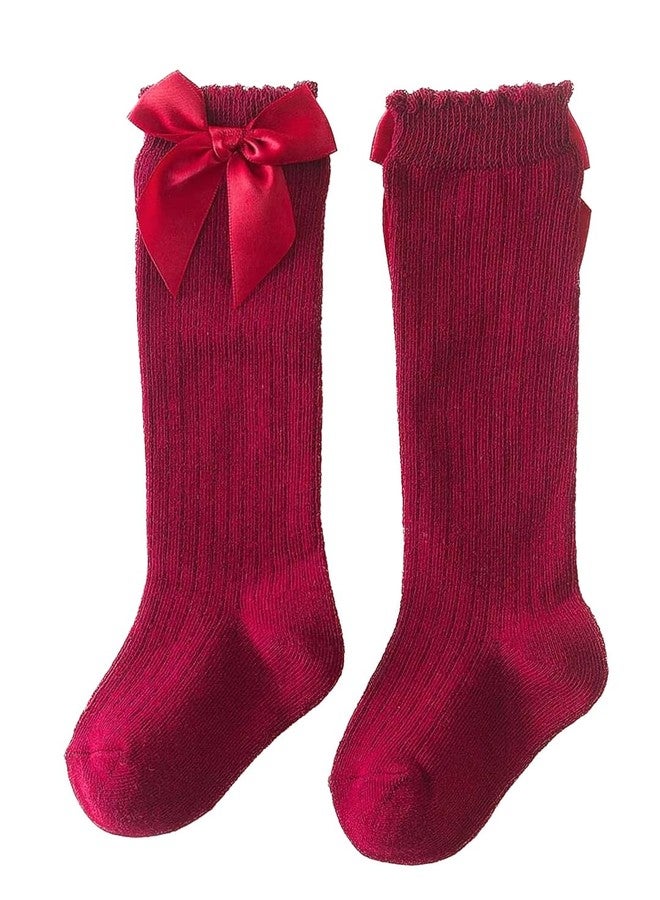 El Regalo Cotton Girls Maroon Solid Calf-Length Socks, Casual - Image 2