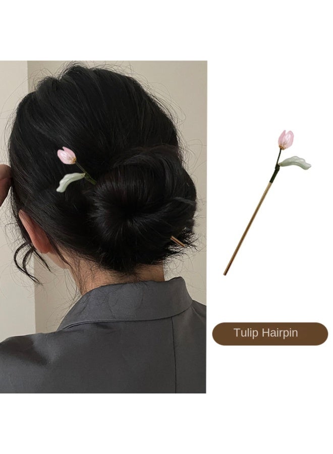 pincai Romantic Tulip Ancient Style Hairpin, High-end Hairpin, Bun Hair Accessories, Hanfu Accessories, Simple Modern Hairpin - Image 1