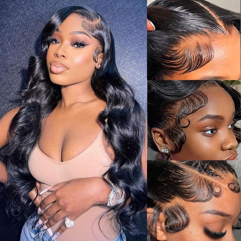 YIBUSI 12A Human Hair Bundles with Frontal 16 18 20 with 14 Inch Brazilian Body Wave 3 Bundles Human Hair with 13x4 HD Lace Frontal Closure 100% Unprocessed Virgin Human Hair Weave - Image 5