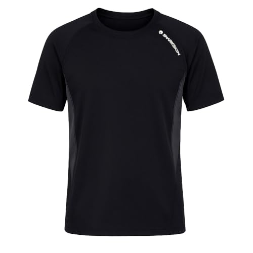 Sharkskin Rapid Dry Rashie, Short Sleeve Top, Lightweight Swimsuit Top with Sun Protection and Water-Repellent Technology, Black/Charcoal, Large - Image 1