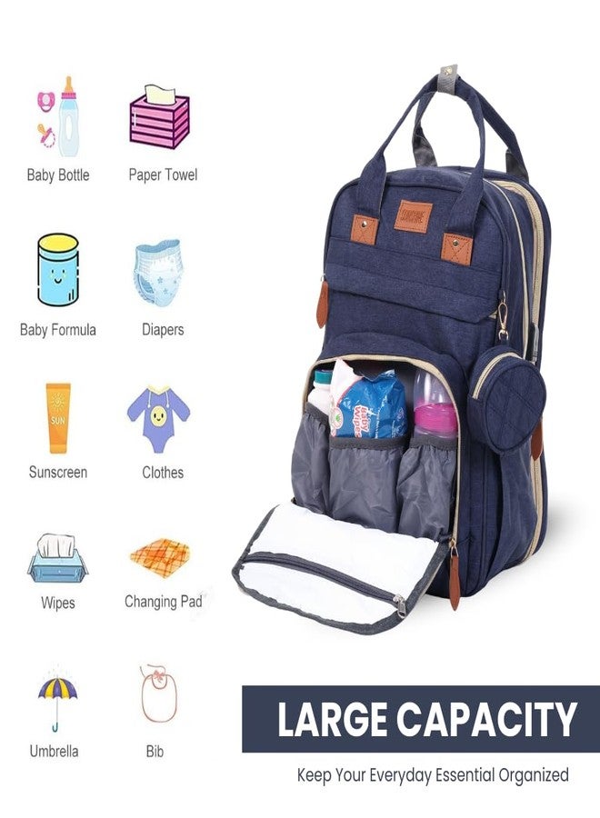 TAG24 Diaper Bag Backpack with Built-in Changing Station,Large Capacity Waterproof Mummy Bag with Bassinet,Insulated Pockets,Laptop Compartment & Organizer for Baby Essentials Travel,Unisex-Navy Blue - Image 3