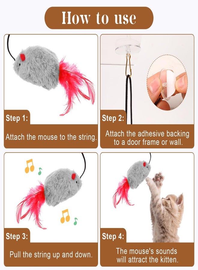 Guiqulai 3Pcs Flying Mouse Cat Toys, Interactive Chirping Mouse Cats Feather Toys Hanging Cat String Toy for Bored Kittens Adult Multi Households - Image 2