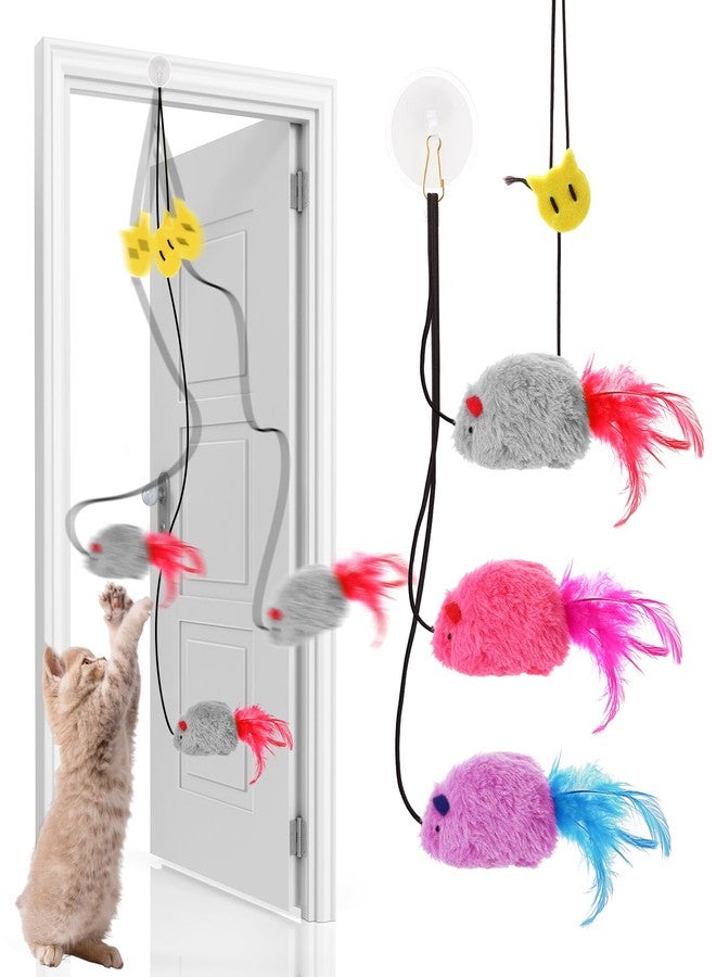Guiqulai 3Pcs Flying Mouse Cat Toys, Interactive Chirping Mouse Cats Feather Toys Hanging Cat String Toy for Bored Kittens Adult Multi Households - Image 1