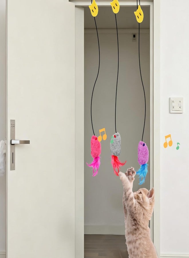 Guiqulai 3Pcs Flying Mouse Cat Toys, Interactive Chirping Mouse Cats Feather Toys Hanging Cat String Toy for Bored Kittens Adult Multi Households - Image 3
