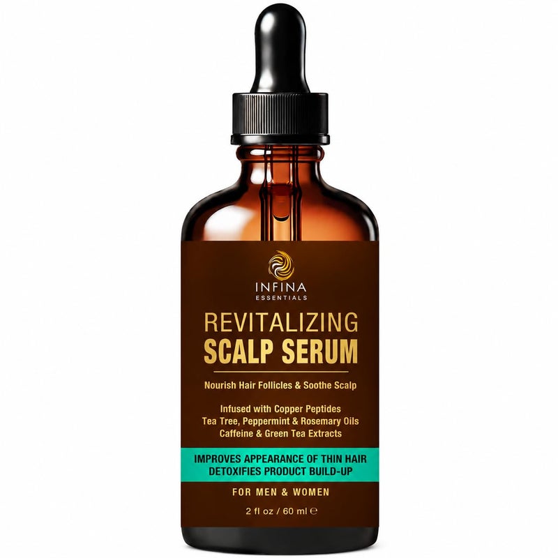 INFINA ESSENTIALS Revitalizing Scalp Serum for Hair Growth with Copper Peptides Caffeine Tea Tree Oil Nourishing Scalp Oil for Itchy Dry Scalp Detoxifies BuildUp Deep Hydration for All Hair Types 2 fl oz - Image 2