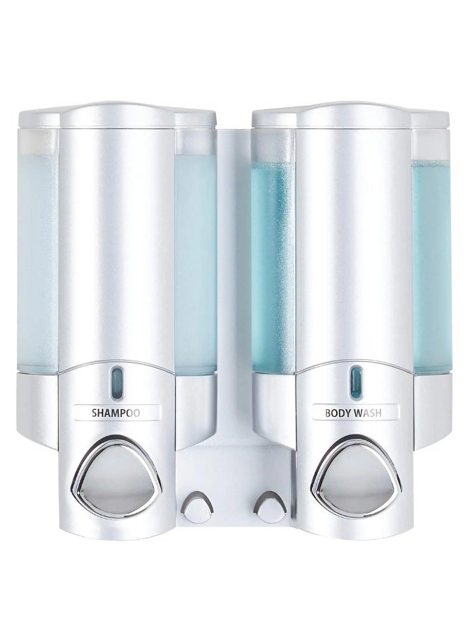 موزع شامبو وبلسم، موزعات 900 مل للاستحمام، موزع شامبو وبلسم وغسول للجسم، مثبت على الحائط للحمام (فضي) - Image 1