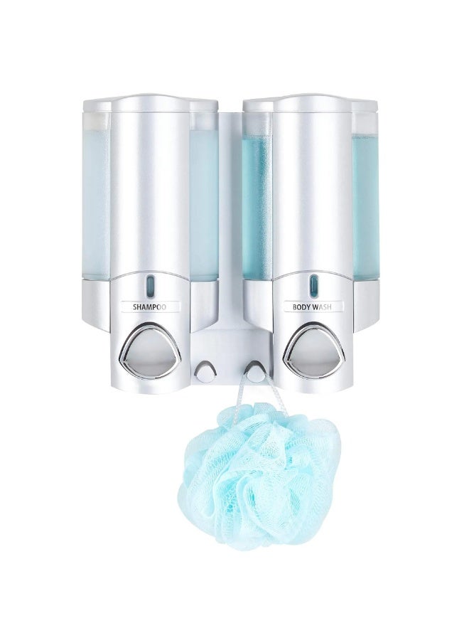 موزع شامبو وبلسم، موزعات 900 مل للاستحمام، موزع شامبو وبلسم وغسول للجسم، مثبت على الحائط للحمام (فضي) - Image 3