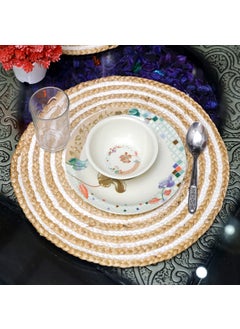Osric Osric Set of 2 Braided Jute Placemats 35 cm Round Best for BedSide TableCenter Table Dining TableShelves Natural Beige Jute Cotton 1126  - Image 5