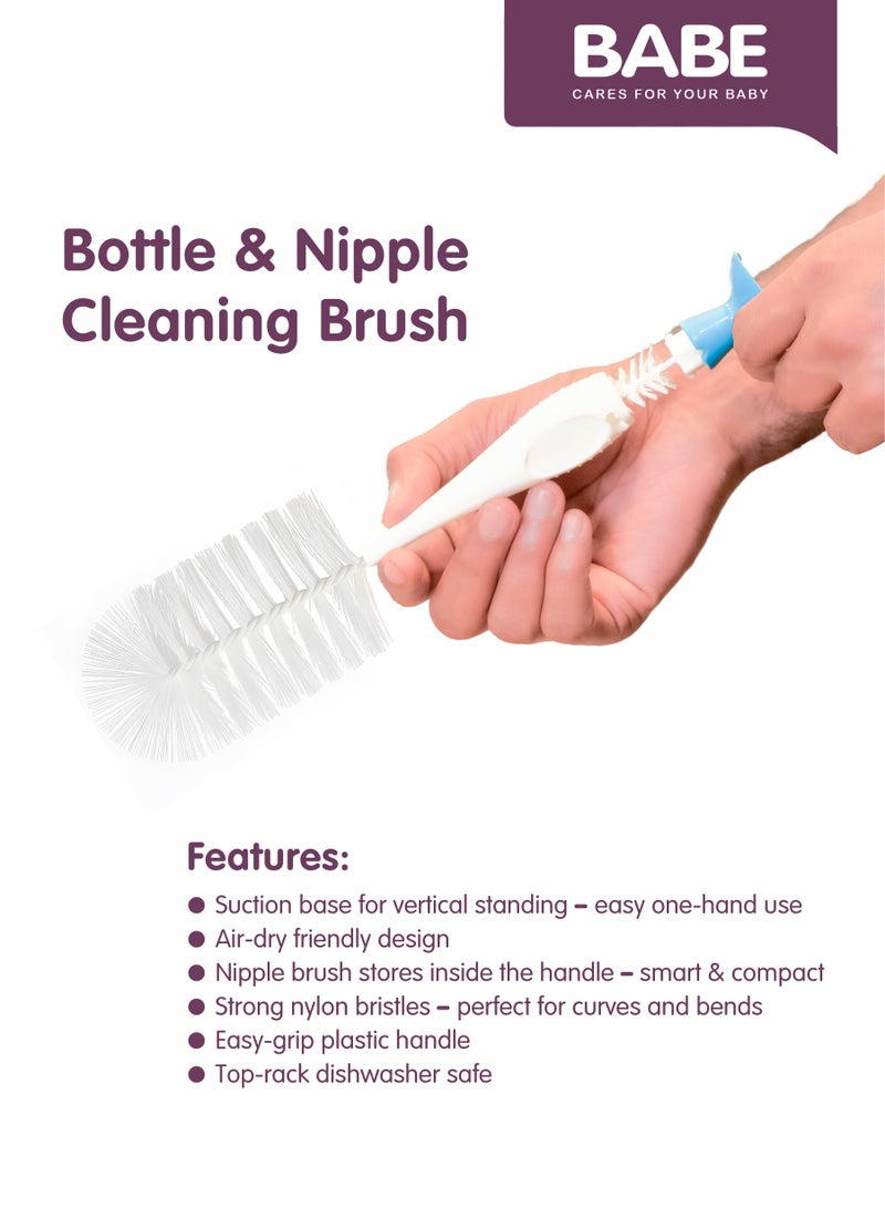 BABE - Baby Bottle and Nipple Cleaning Brush with Suction Base, 2 in 1, PACK OF TWO - Image 4