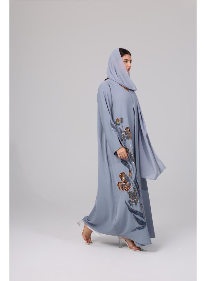 IKKXA Floral Beaded Embroidery Abaya ABY1110 - Image 3