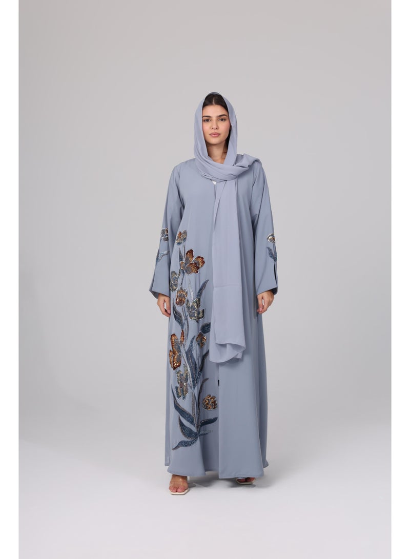 IKKXA Floral Beaded Embroidery Abaya ABY1110 - Image 1
