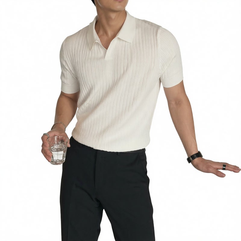 Men's Slim Fit Knit Polo Shirt Short Sleeve Casual T-Shirt - Image 1