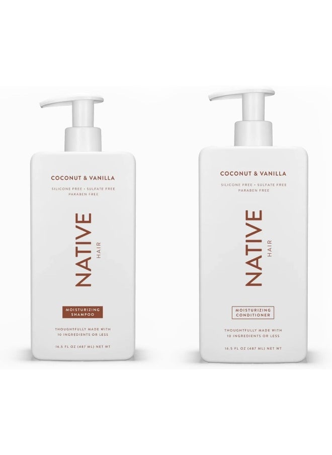 native Shampoo And Conditioner Set | Sulfate Free, Paraben Free, Dye Free, With Naturally Derived Clean Ingredients| 16.5 Oz (Coconut & Vanilla, Moisturizing), 2, 1.3 Ounces  - Image 1
