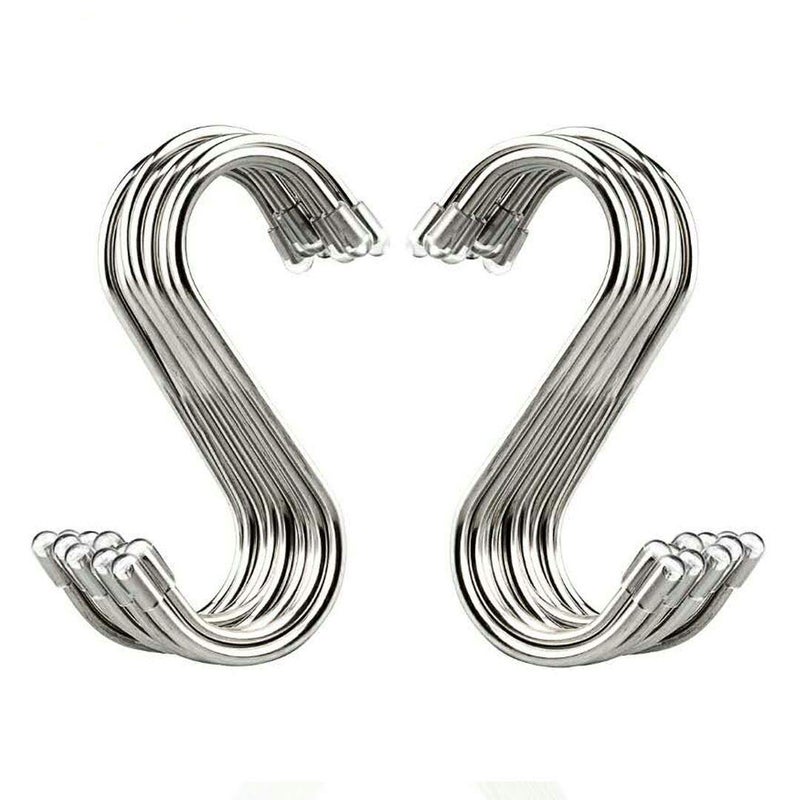 Evob 20 Pack 3.4" S Shaped Hooks Stainless Steel Metal Hangers Hanging Hooks for Kitchen, Work Shop, Bathroom, Garden