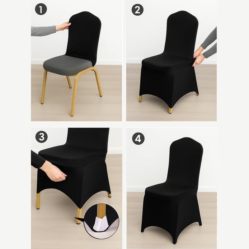 Craft And Party 50 Pack Black Spandex Chair Covers â€“ Stretch Polyester Slipcovers for Wedding, Banquet, Party & Dining Chairs â€“ Flat Front Design, Universal Fit - Image 4