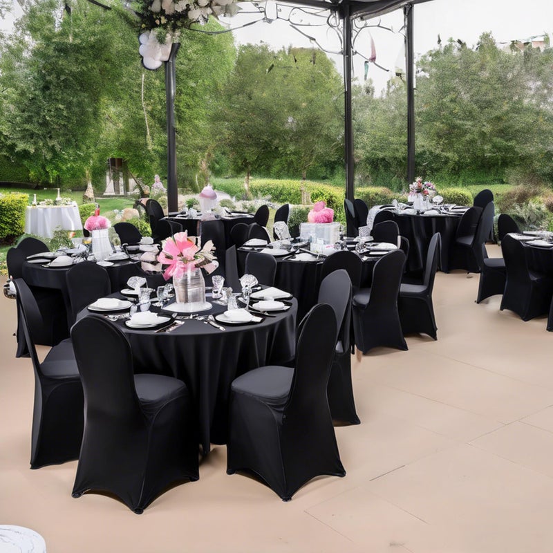 Craft And Party 50 Pack Black Spandex Chair Covers â€“ Stretch Polyester Slipcovers for Wedding, Banquet, Party & Dining Chairs â€“ Flat Front Design, Universal Fit - Image 5