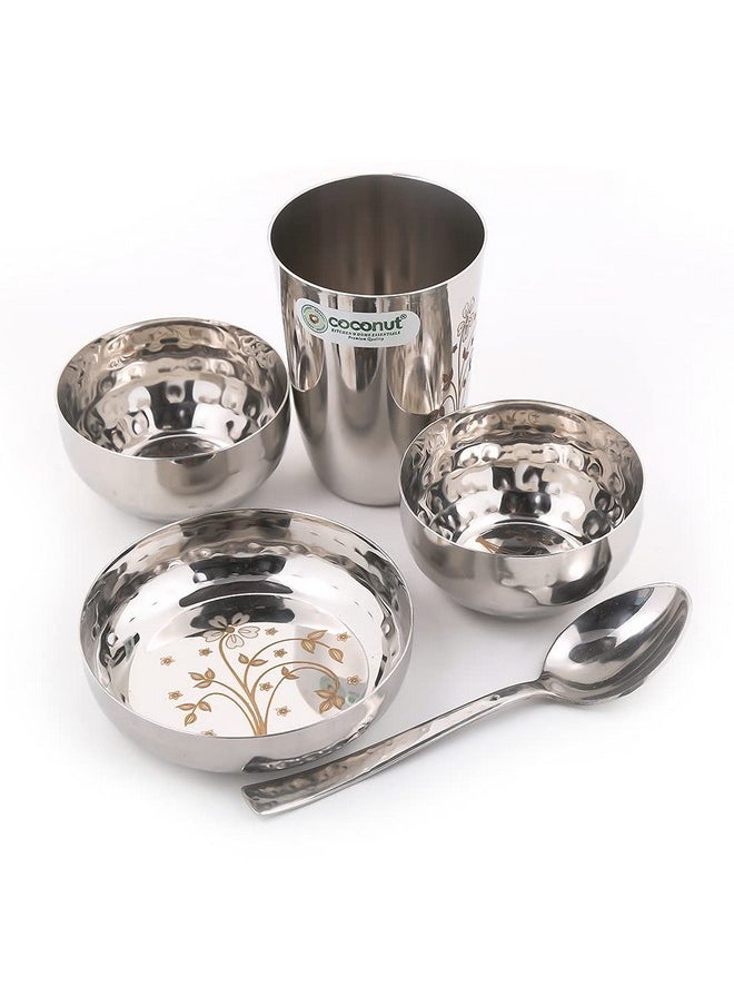 Coconut Coconut Stainless Steel (Heavy Guage) Laser and Hammered Dinner Set/Dinnerware - 6 Pieces  - Image 4