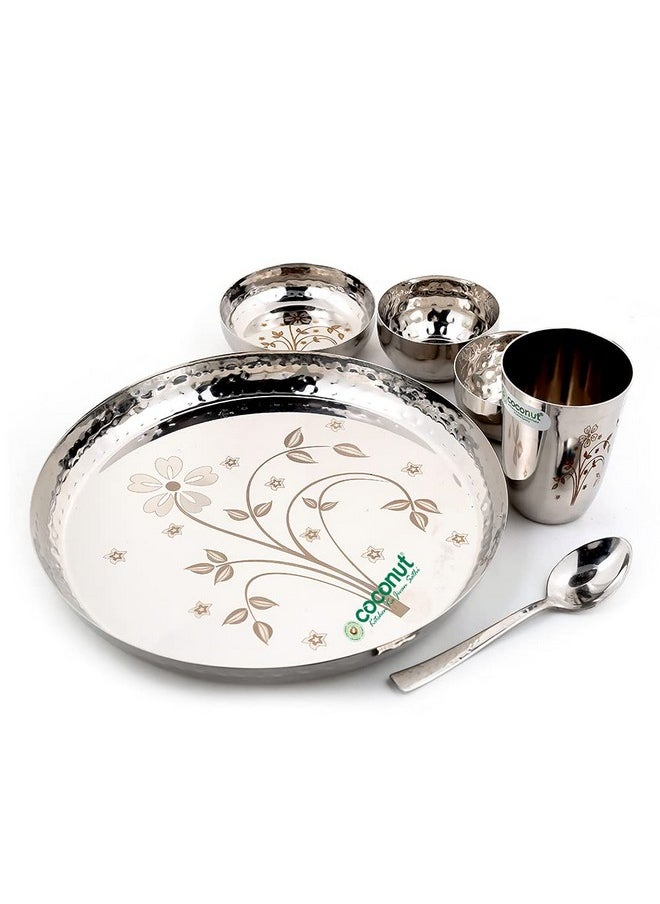 Coconut Coconut Stainless Steel (Heavy Guage) Laser and Hammered Dinner Set/Dinnerware - 6 Pieces  - Image 3