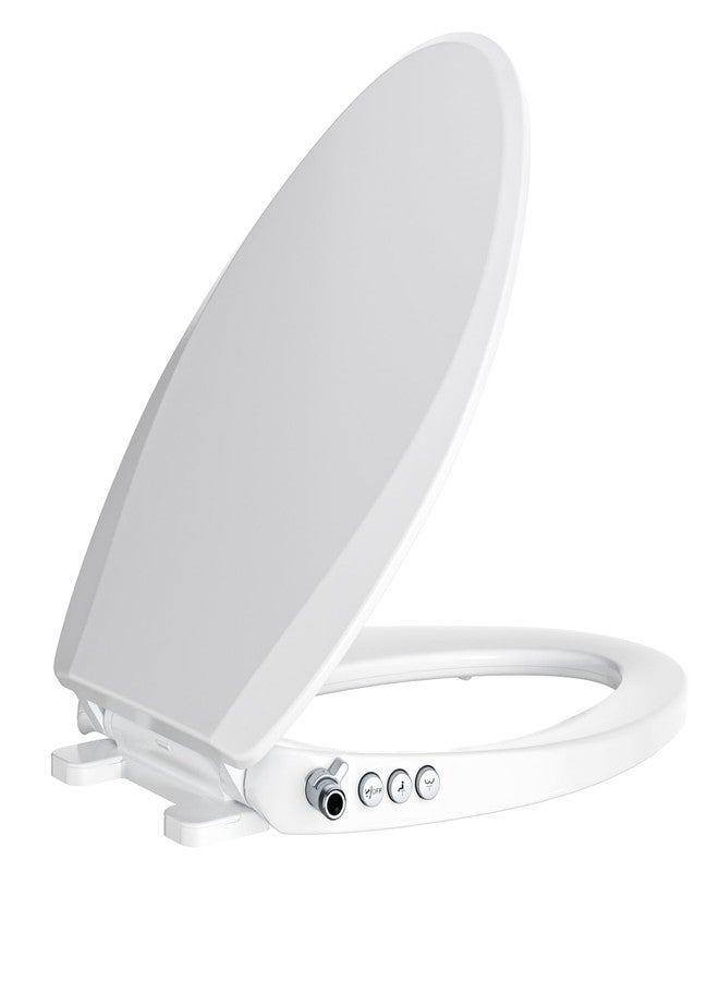 Clirass Bidet Toilet Seat, Soft Close Elongated Toilet Seat, Button control Feminine/Posterior Wash Switch, Knob Control Water Pressure,White Bidet Seat Attachment with Brass inlet - Image 1