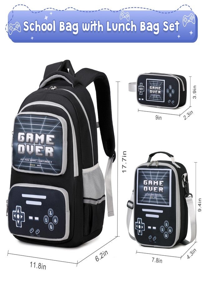 ACESAK Gamer Backpack for Boys - Cool Luminous School Backpack for Boys with Lunch Bag Pencil Case - Kids Boys Backpack, Black Grey, Large, Backpack - Image 2