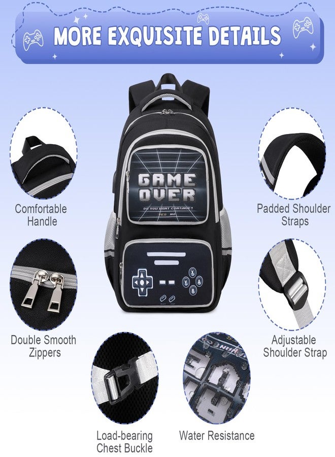 ACESAK Gamer Backpack for Boys - Cool Luminous School Backpack for Boys with Lunch Bag Pencil Case - Kids Boys Backpack, Black Grey, Large, Backpack - Image 5