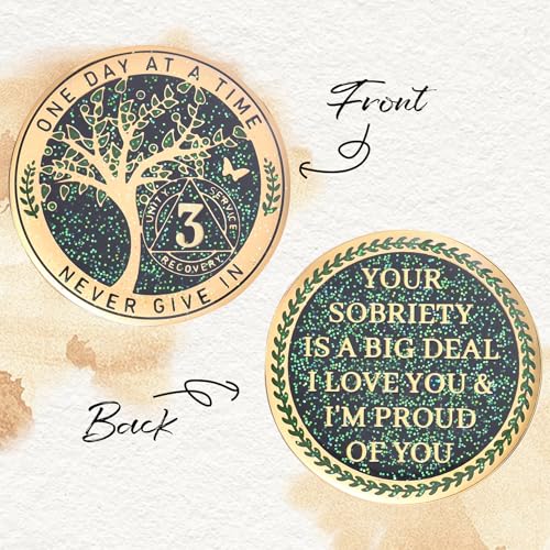 LParkin 3 Year Sobriety Coin Tree of Life Sobriety Coin AA Medallion Sobriety Gifts for Women and Men Sober Anniversary Token Alcoholics Anonymous Medallion - Image 5