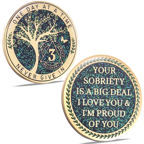 LParkin 3 Year Sobriety Coin Tree of Life Sobriety Coin AA Medallion Sobriety Gifts for Women and Men Sober Anniversary Token Alcoholics Anonymous Medallion - Image 2